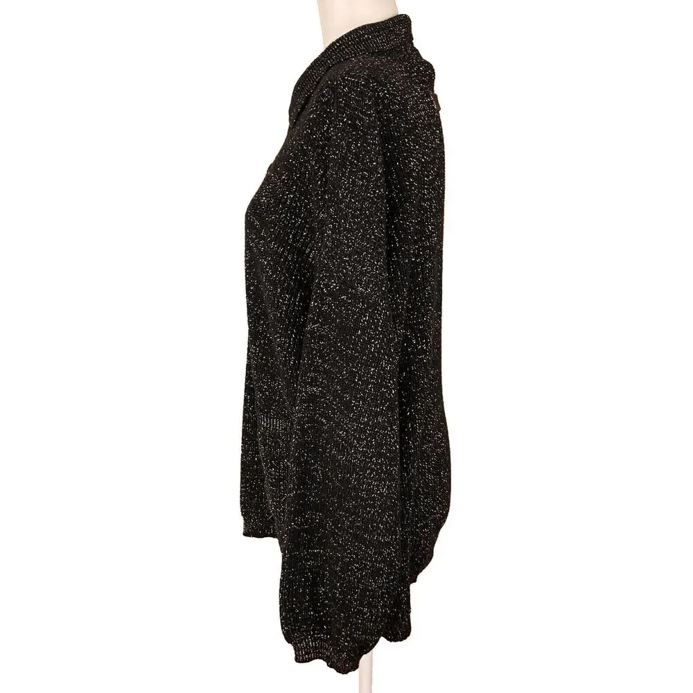 Vintage '80s Pierre Cardin Women's Sweater Size M Black Gold Metallic Pocket